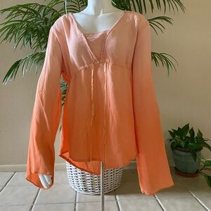 Orange boho long sleeve blouse